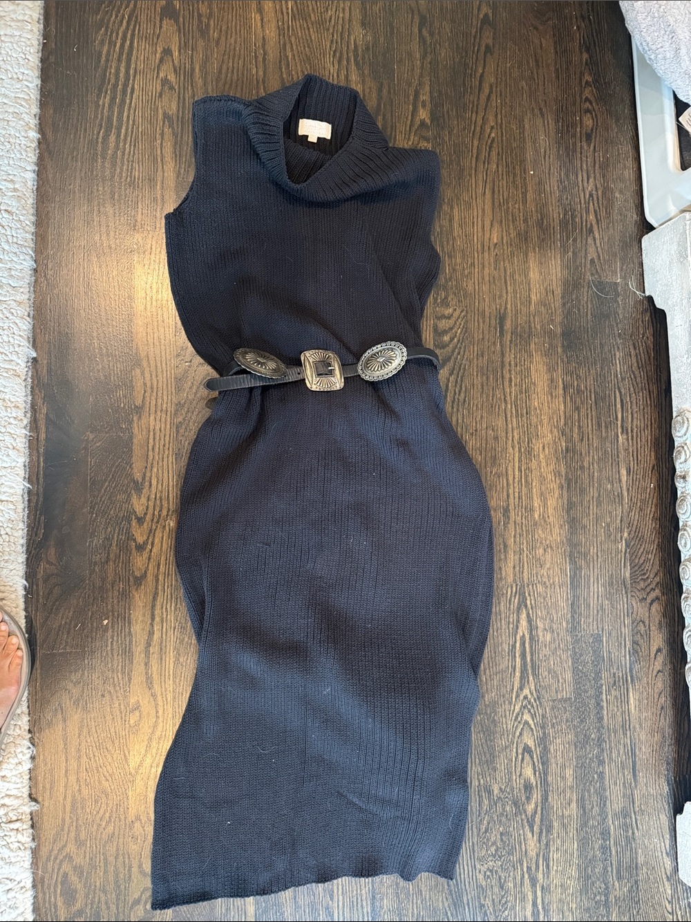 Sleeveless Turtleneck Ribbed Knit Dress in Black